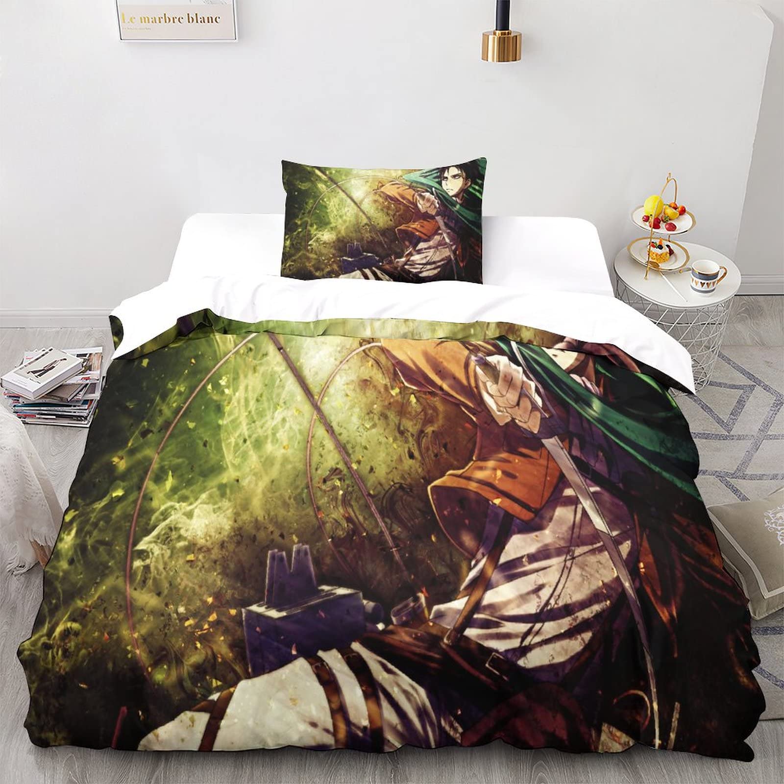 Attack On Titan Parure De Lit En Microfibre Avec Housse De Couette Avec Fermeture éclair + 2