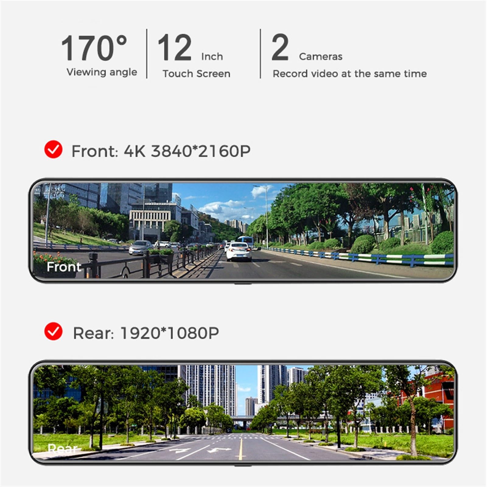 Kamera samochodowa, Wideorejestrator samochodowy lusterko wsteczne rejestrator wideo 4K 12 Cal kamera na deskę rozdzielczą GPS Track 415 Ultra HD 3840 * 2160P(GPS-No TF Card)