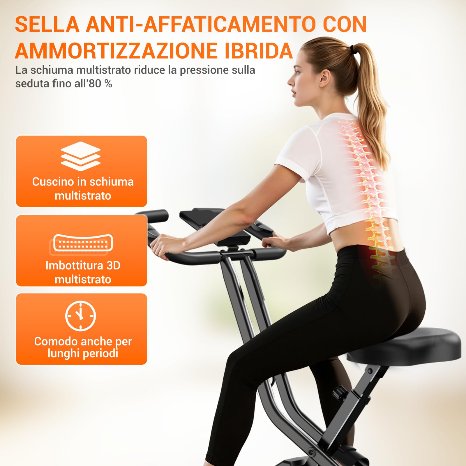UMAY cyclette da casa pieghevole Ergometer, cyclette pieghevole 5-in-1 con Resistenza Magnetica a 16 Livelli, cyclette per casa Bici da Camera con Sedile Comodo, Massimo 136kg