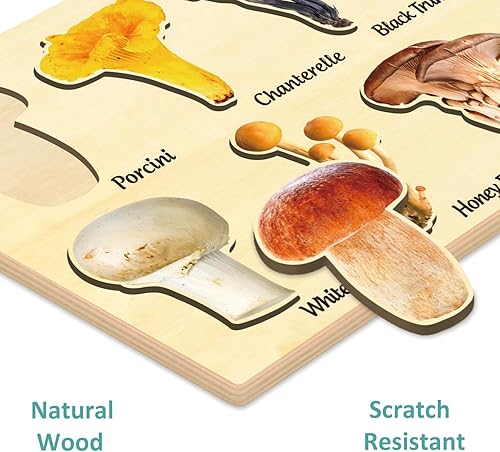 Miniatura 5 de Rompecabezas de madera con forma de hongo, rompecabezas Montessori para niños de 3 a 5 años, rompecabezas de hongos, juguetes de otoño para niños