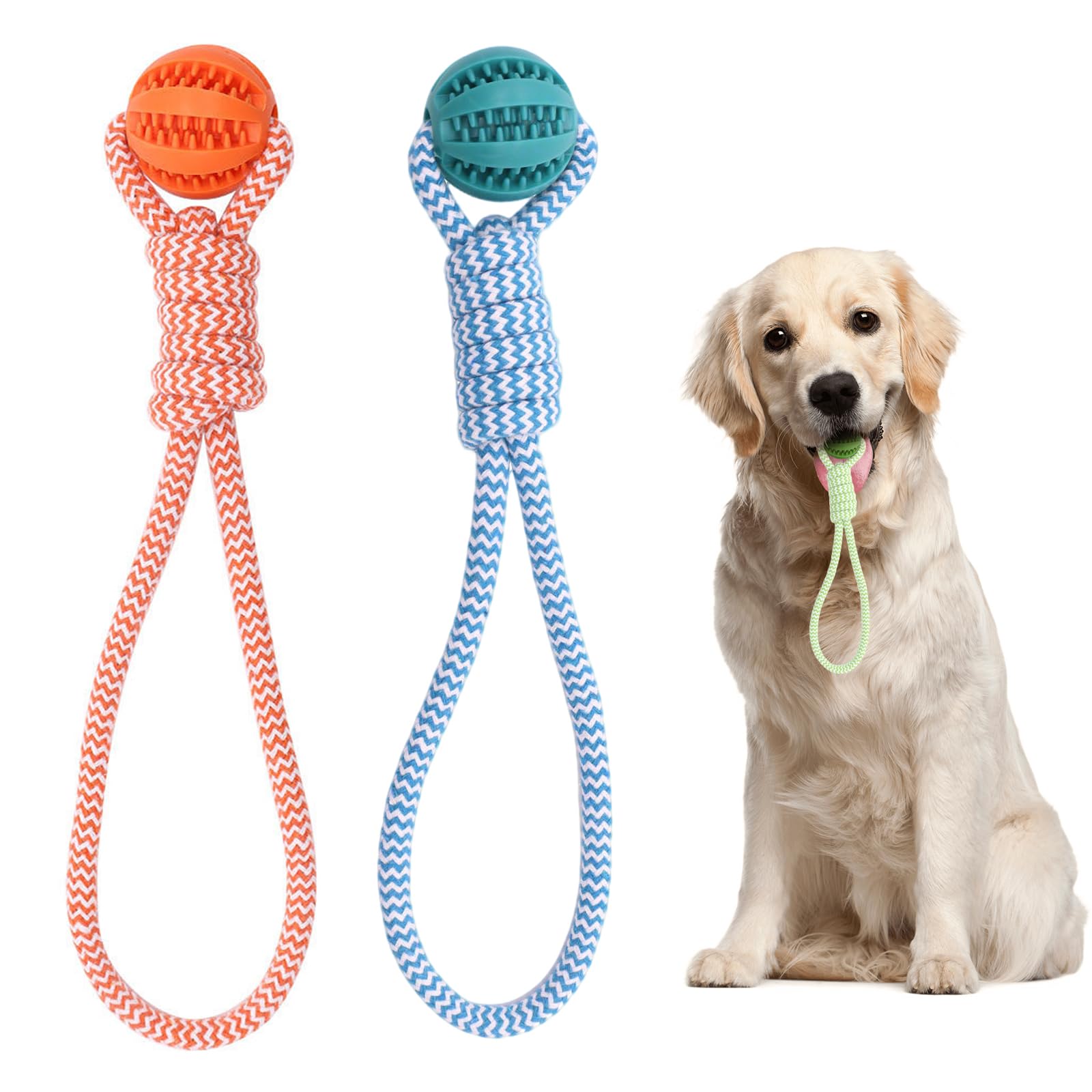 Embhlitfe 2 Pack 2-in-1 Dog Ball On Rope, Durable Dog Rope Toys for Tug of War Dogs Toys for Indoor and Outdoor Tough Ball on a Ropes for Dogs for Teeth Cleaning & Interactive Play