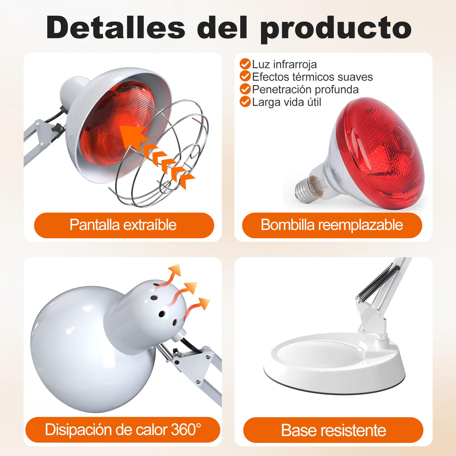 Cozion Lámpara In-frarroja de Calor 100W, Emisor de Luz Roja para Uso Doméstico
