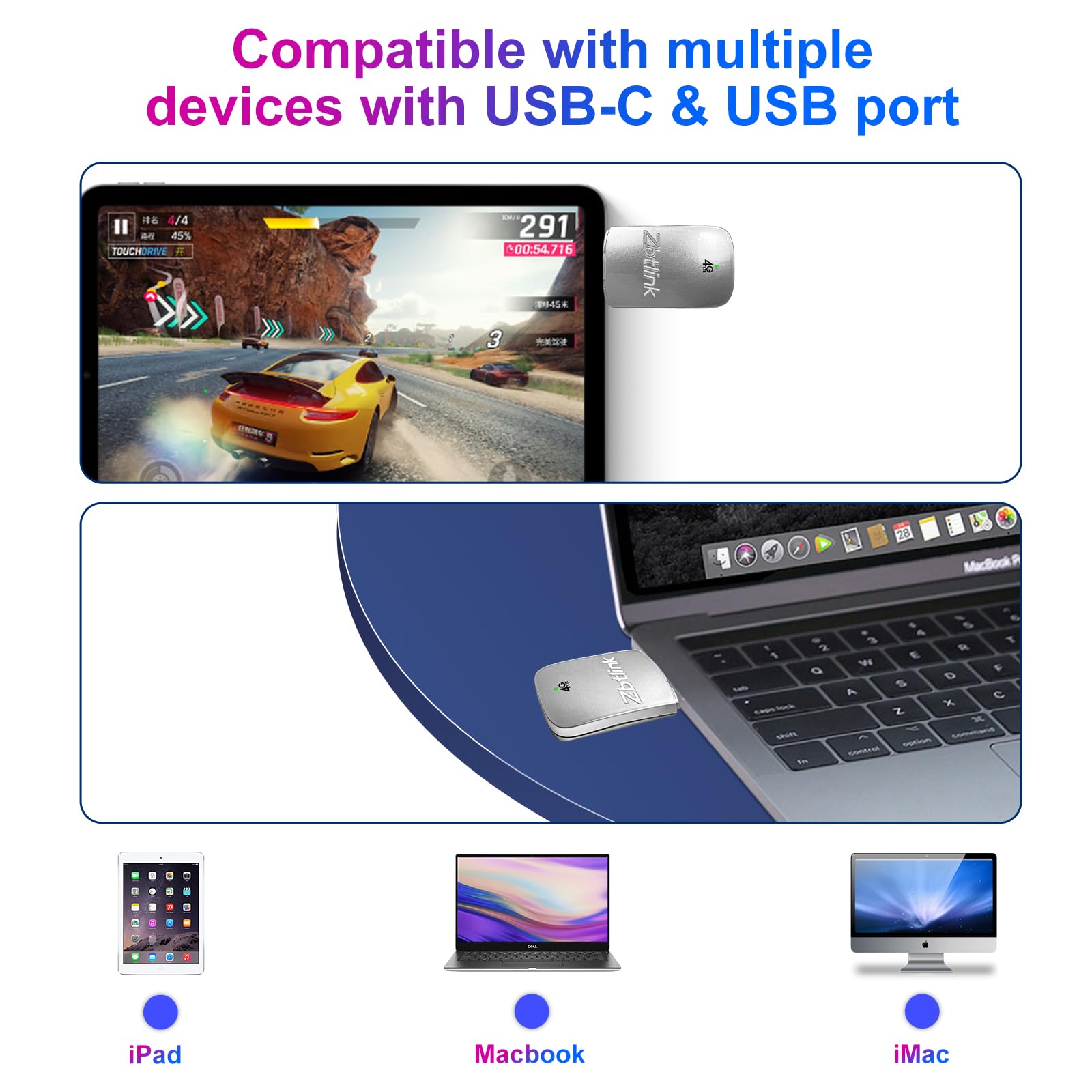 Dongle 4G LTE USB-C, point d'accès mobile portable, terminal de données 4G, mini modem routeur cellulaire avec fente pour carte SIM, Plug and Play, débloqué