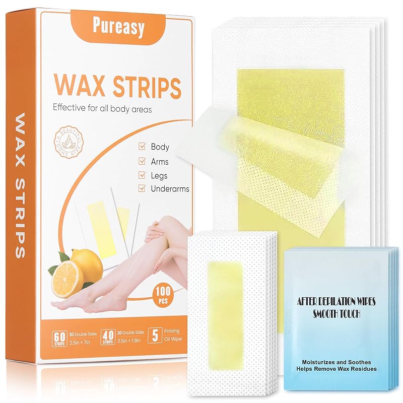 Tiras de cera Pureasy para depilação facial e corporal, Pacote com 100