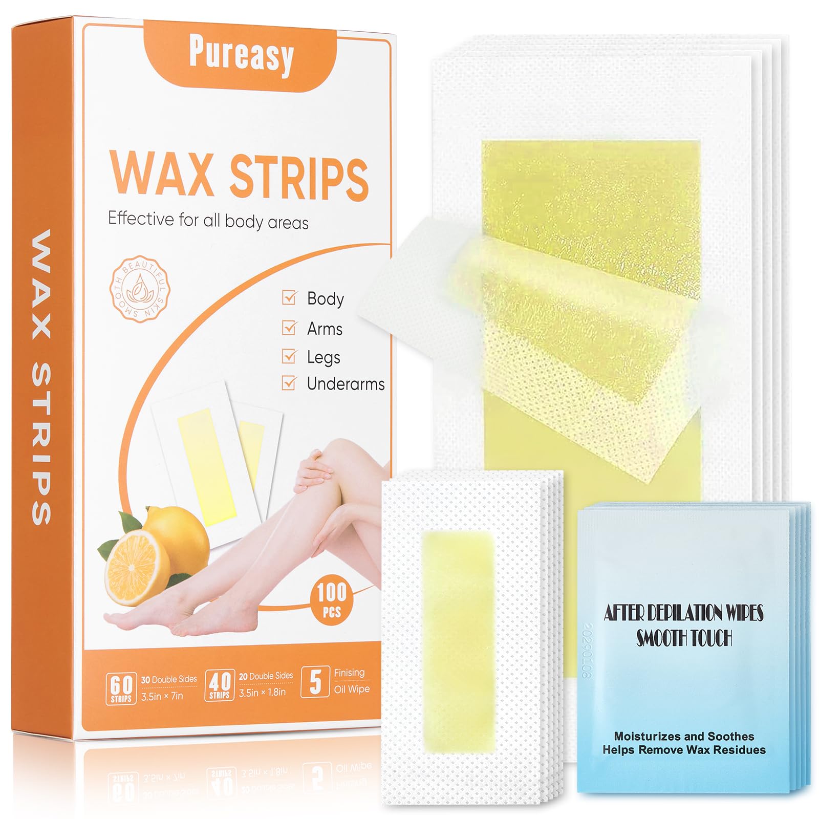 Wax Strips for Hair Removal, Face & Body Waxing Kit, 100 Count
