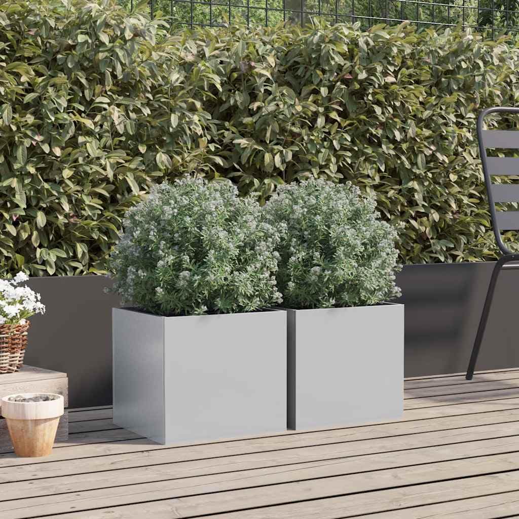 Donice 2 szt. srebrne 32x30x29 cm stal galwanizowana nowoczesne doniczki ogrodowe na balkon patio antykorozyjne zestaw dekoracyjny
