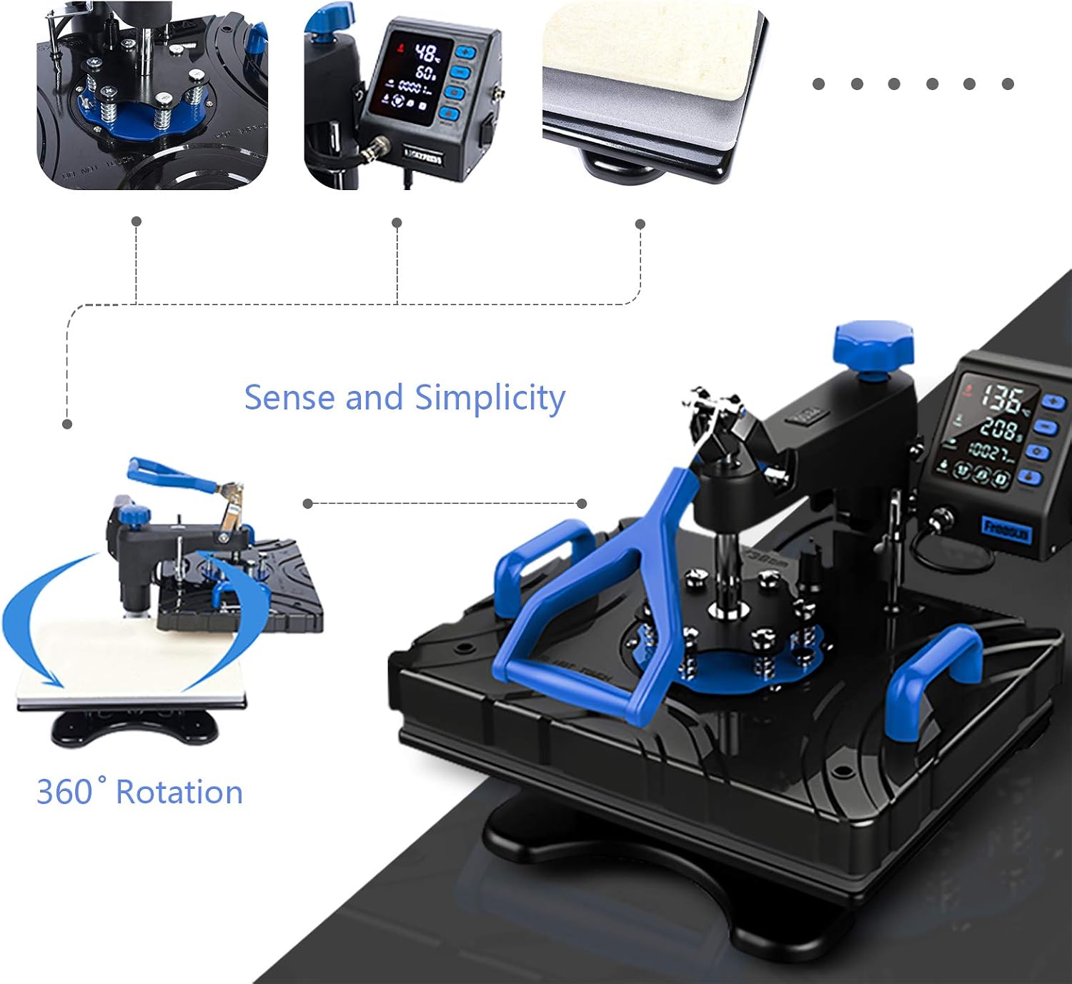 Angoo Digital 6 in 1 Heat Press Machine 12" x 15" Sublimation Heat Transfer Press Printing Machine Swing Away 360-Degree Rotation Multi-Functional Pro for T-Shirt Hat Mug Cap Plates
