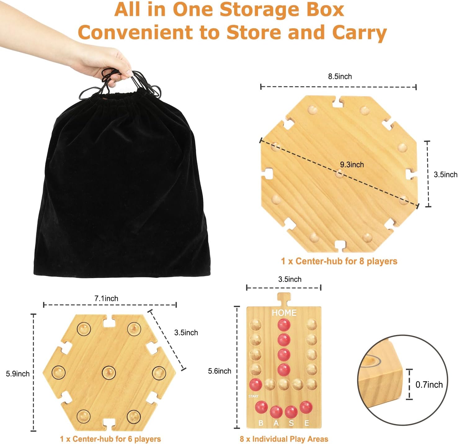 Marble Board Game,Wooden Board Game for 6-8 Players,Portable Design Marble Game with 32 Marbles 16 Dice, Family Game Night Gift for Kids & Adults