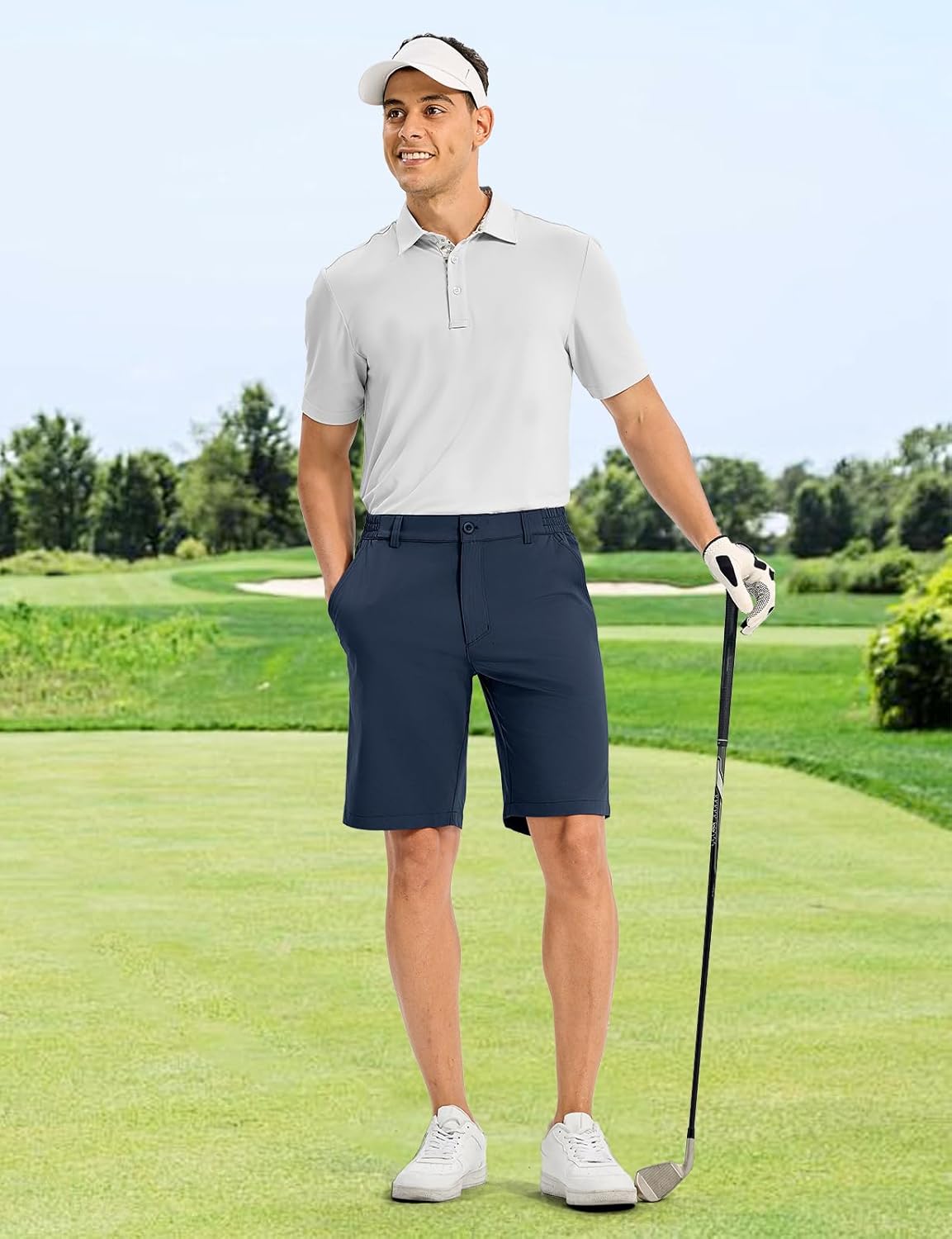 TBMPOY Men's Golf Shorts 10" Dress Stretch Quick Dry Lightweight for Flat Front Casual Work Shorts with Elastic Waist