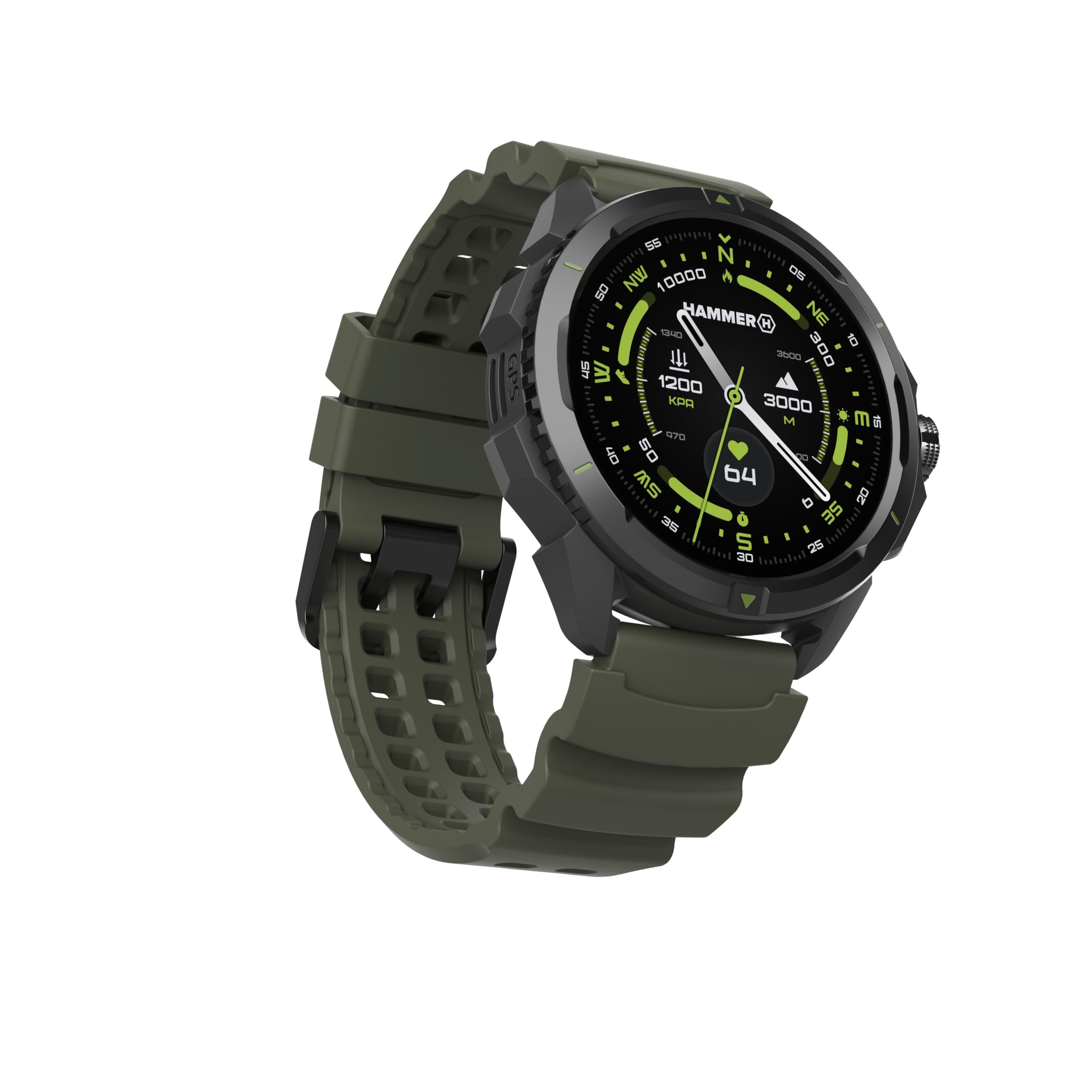 Hammer Watch 2 Edizione Militare, GPS, schermo AMOLED Gorilla Glass da 1,5 pollici, grande batteria da 530 mAh con fino a 15 giorni di autonomia con una singola carica, resistenza 5 ATM, tasto SOS