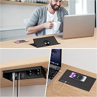 HANNELORE Beépíthető Aljzat USB-C PD 20W és Vezeték Nélküli Töltő 15W, Kihúzható Asztali Elosztó Munkalapba, 2m Kábel, Fekete 6