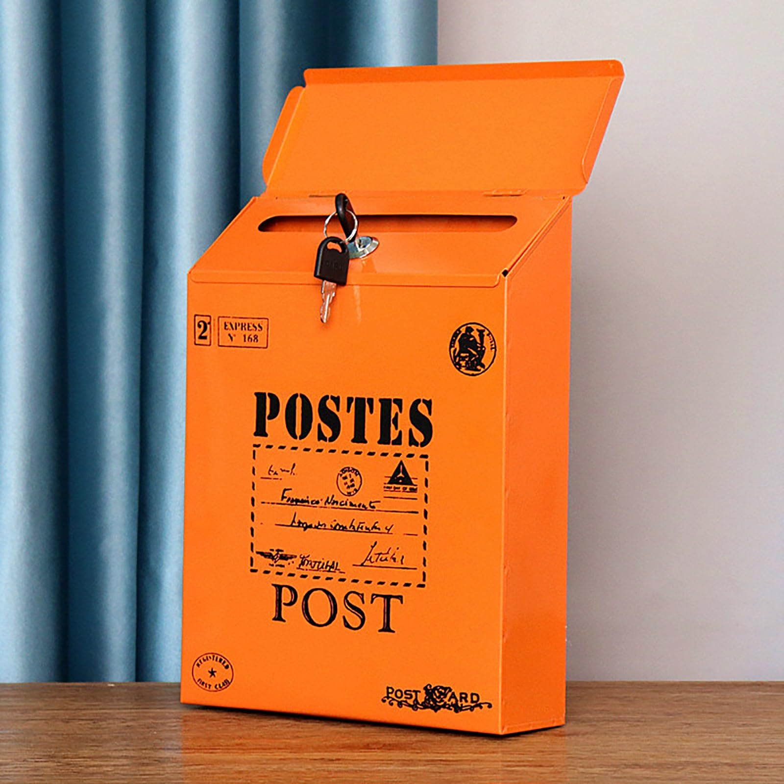 wall mailbox, Mailbox with Key and Lock, Retro Creative Iron Style, Colorful, Can Be Used at Home or Office(Orange a)