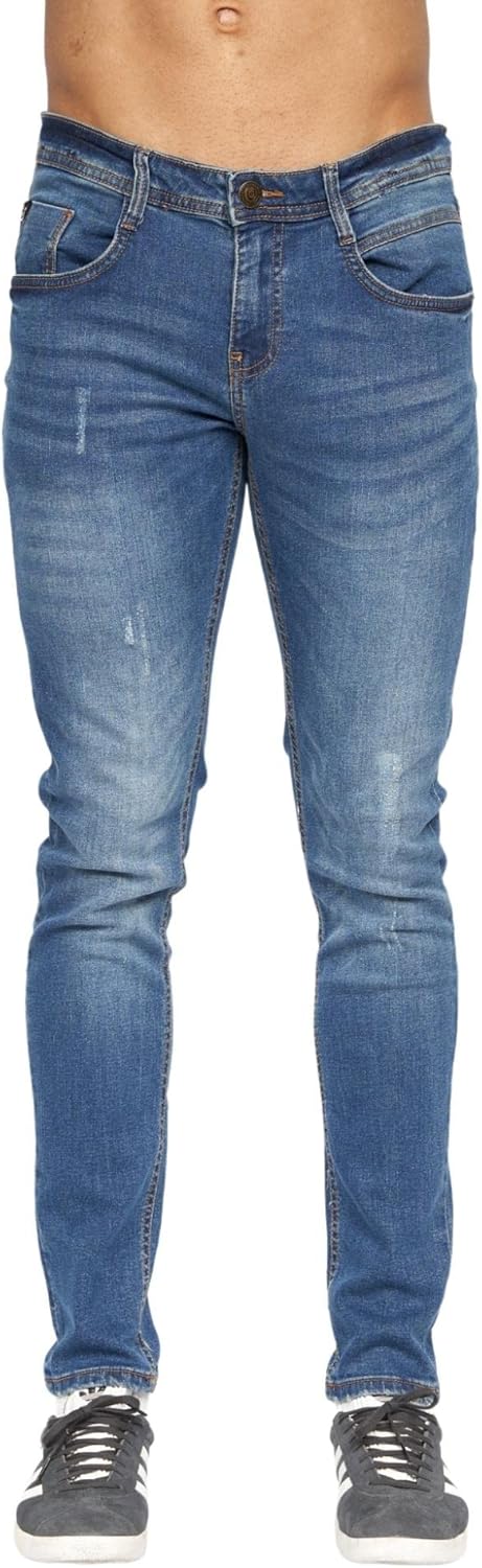 Duck and Cover Men's Tranfold Faded Abraised Stretch Slim Fit Jeans (32W x 32L, Stonewash)