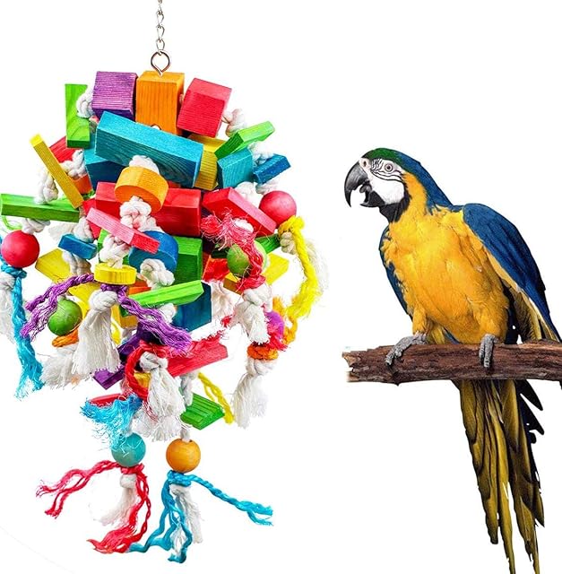 Wonninek Parrot Bird Chewing Toy Extra Large Natural Wooden Parrot Blocks Knots Tearing Toy for African Grey, Macaws Cockatoos, and a Variety of Amazon Parrots