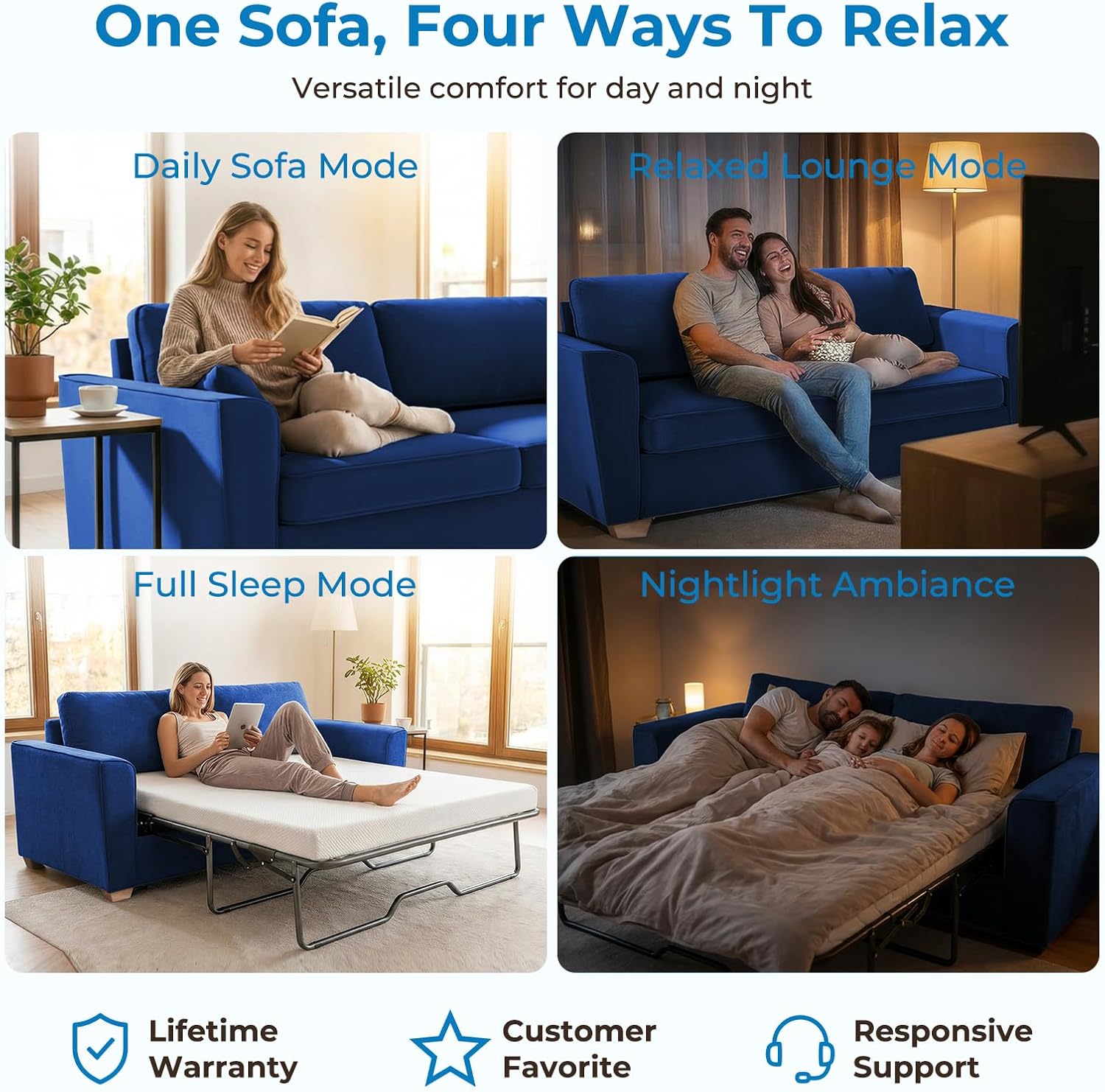 Mjkone Full Size Pull Out Sleeper Sofa Bed 71" W with Memory Foam Pillows and Mattress, Convertible 2-in-1 Loveseat Sofa Sleeper Couch with Pullout Beds for Living Room Apartment Small Spaces, Blue