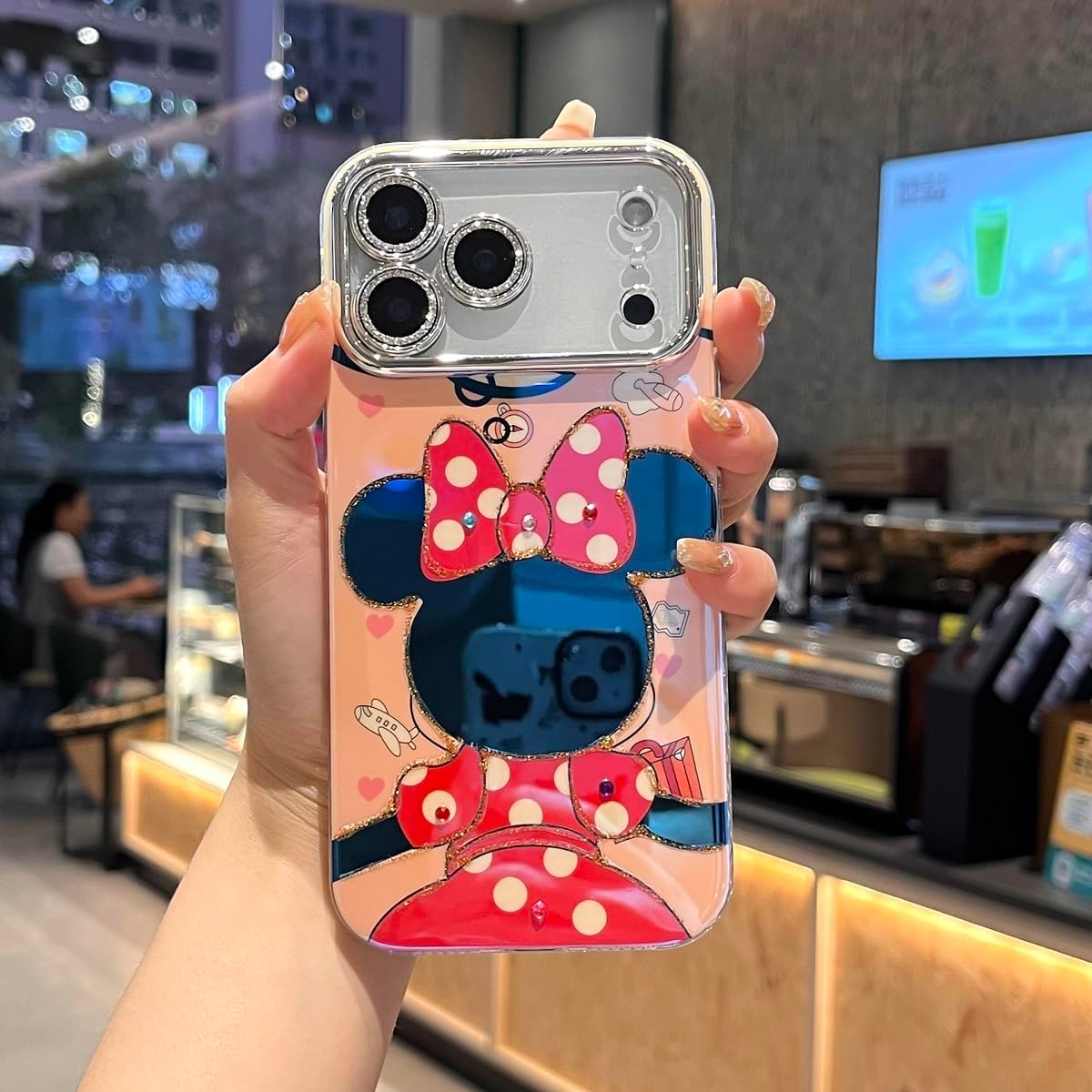 for iPhone 17 Pro Max Case Bling Camera Lens Protection Glitter Bling Cute Pattern Printed Design Soft Bumper Hard Back Shockproof Protective Case for Girls and Women - Minnie - Image 5