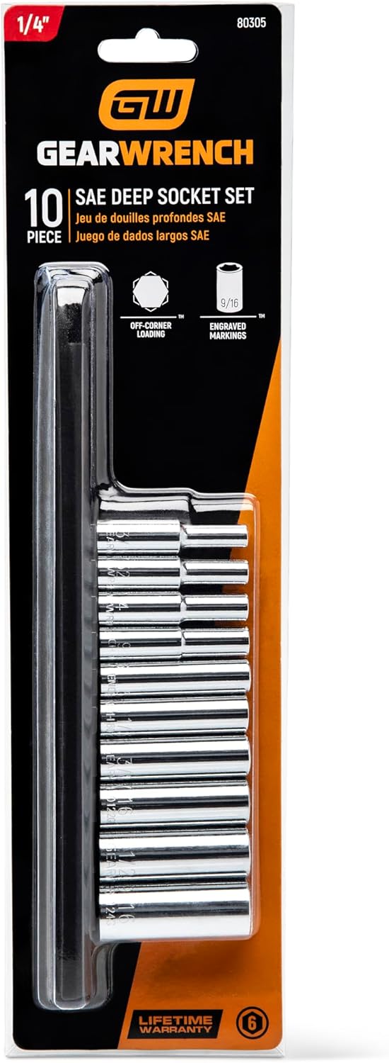 GEARWRENCH 10 Pc. 1/4" Drive 6 Pt. Deep Socket Set, SAE - 80305