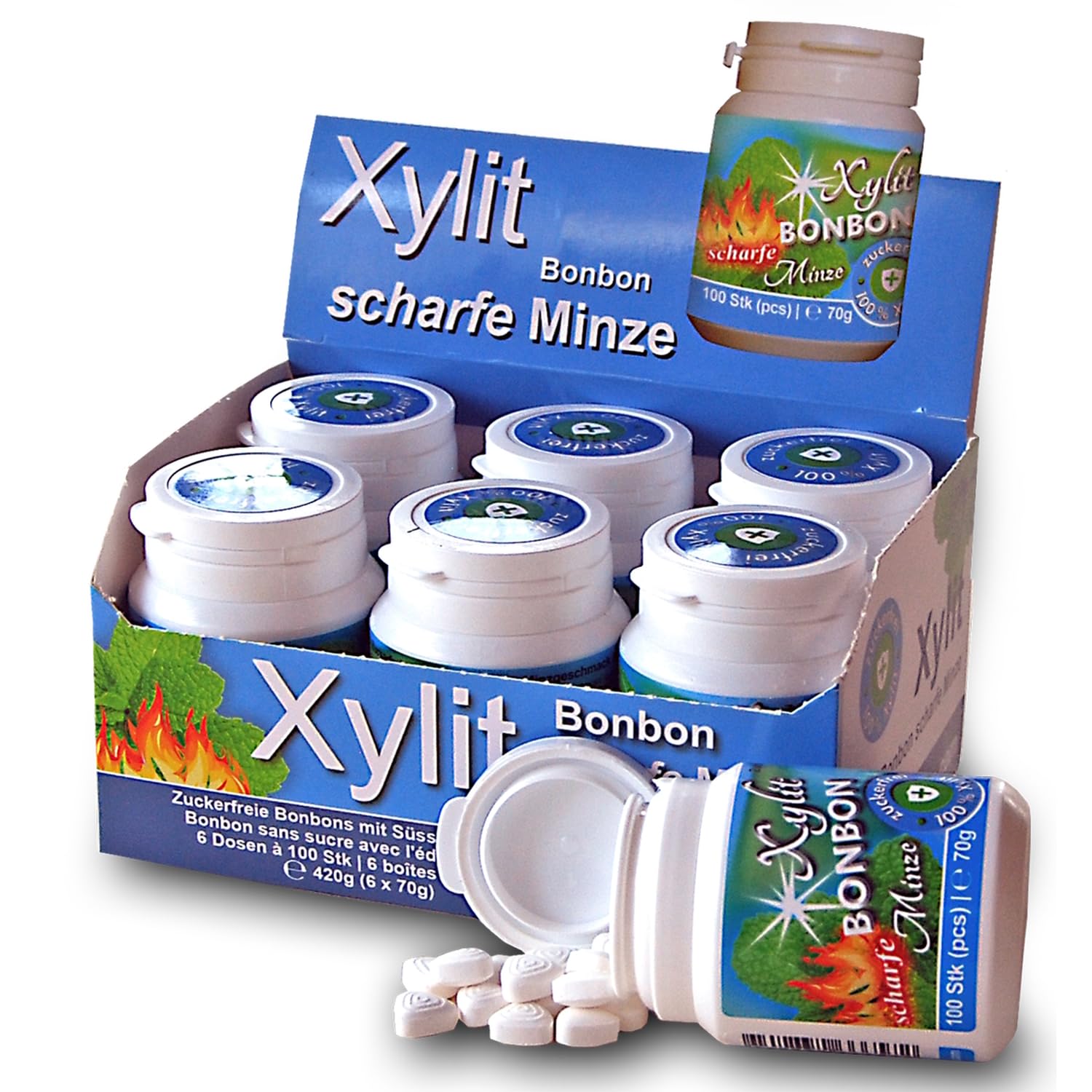 Xylit Bonbon Sauberer Atem mit Frischer Minze - 600 Xylit Bonbons - Keine Chance für Karies: zuckerfrei für angenehmen Atem - vegan & ohne Aspartam - 6 Dosen