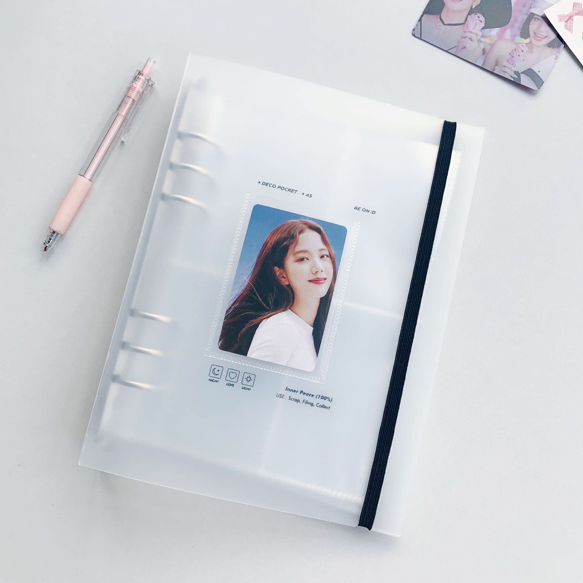 Album fotograficzny z kartami, Kpop, 25 koszulek, 200 kieszeni, 10,2 cm, do uzupełnienia, format A5, 6 pierścieni, segregator, scrapbooking, koszulki na karty, wodoodporny, biały