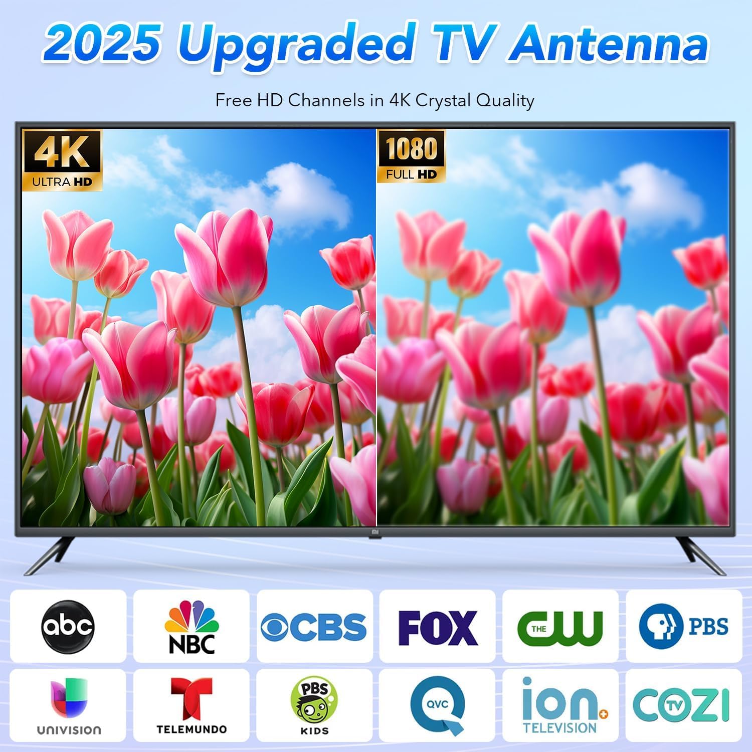 Antenna TV per canali locali interni, antenna TV digitale HD per Smart TV da interni 4K con amplificatore rimovibile e base magnetica, nessun cavo necessario - Cavo da 2 m - Adatto a TV con