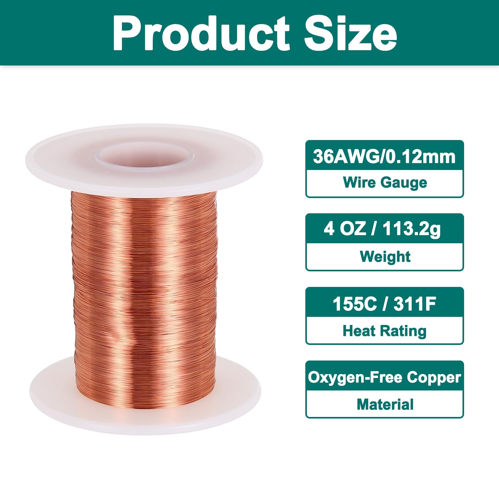 sourcing map Fil magnétique 36 AWG, fil de cuivre émaillé de calibre 36, fil de bobine magnétique de 113,4 g pour transformateur, moteur, électrique, 155C (311F)