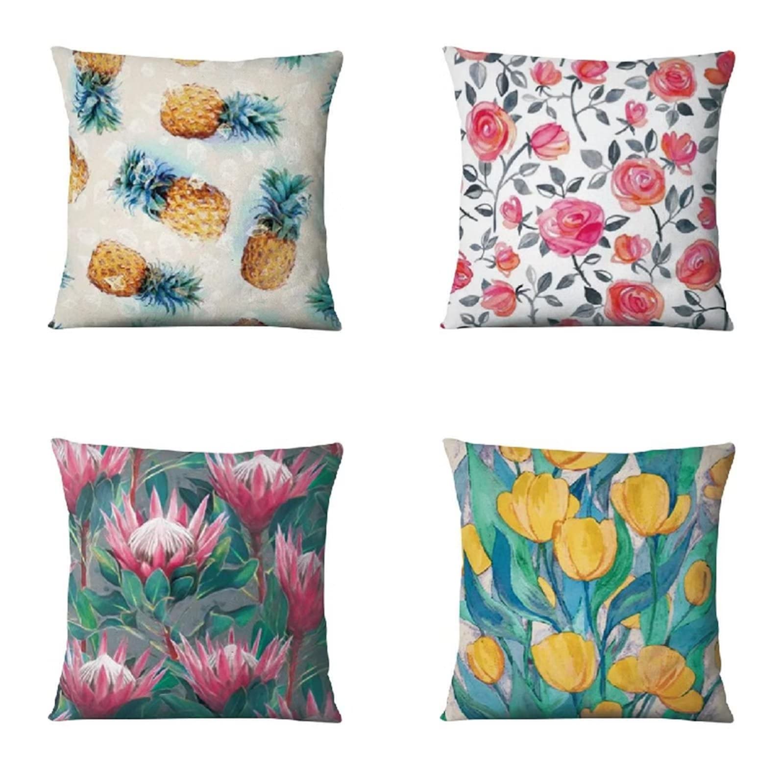 Cojines 60x60cm Flores Multicolores Cojines Decorativos para Sofa Moderna Decorativa Cojín Juego de 4 para Decoración Hogar Soft Almohadas cuadradas Funda de Cojín D-1042