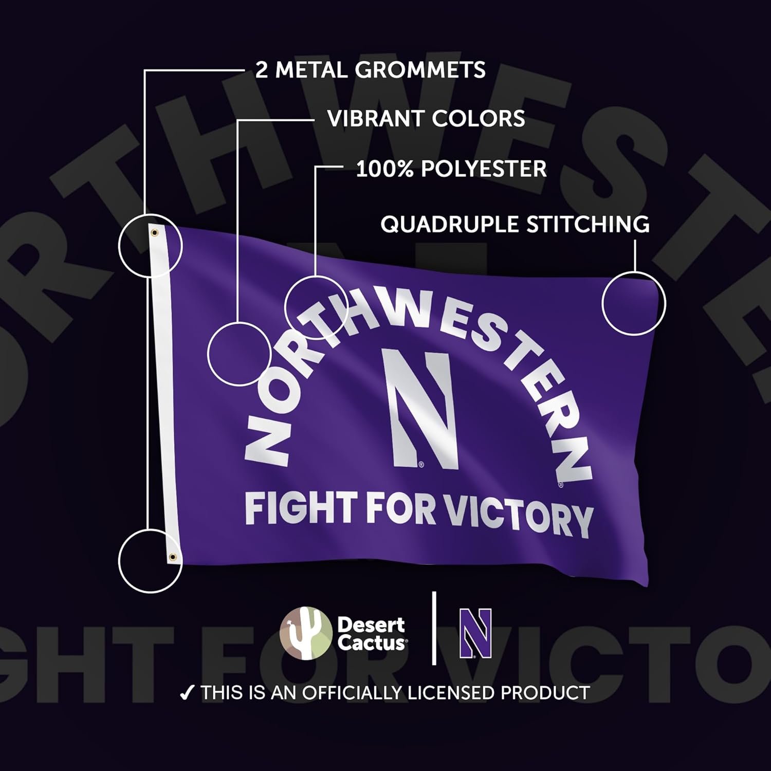 Desert Cactus Northwestern University Flag - 3 x 5 Feet NU Wildcats Banner, Indoor/Outdoor Durable Fabric Display (Style D) - Image 4