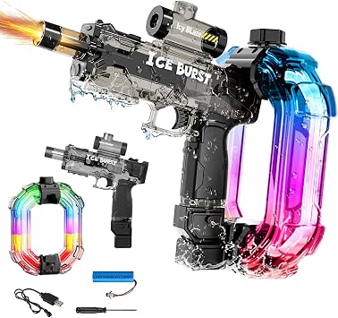 Electric Water Gun LED 33FT Range, Automatic Water Blaster for Adults Kids, Outdoor Pool Beach Party Squirt Gun, High Capacity Summer Water Toy Black