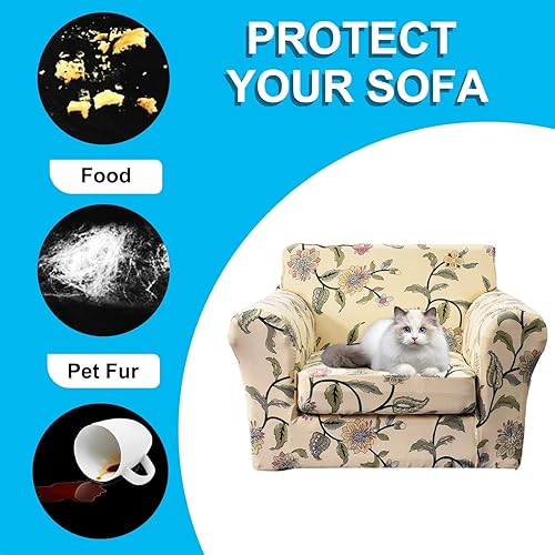 Miniatura 4 de Funda impermeable para sofá con estampado de 2 piezas, funda elástica para sillón con funda de cojín de sofá, lavable, protector de muebles para