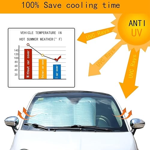 Miniatura 4 de Parasol para parabrisas compatible con Fiat 500 2010-2024, parasol plegable reflectante para rayos UV y sol, accesorios interiores de automóviles