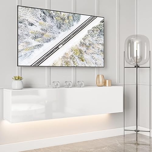 Miniatura 10 de DMAITH Soporte de TV flotante con LED para TV de 60, 65, 70 pulgadas, brillante centro de entretenimiento moderno montado en la pared con
