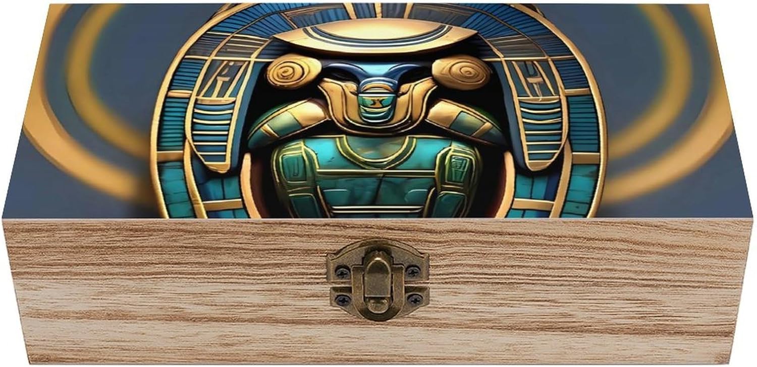 Egyptian Scarab Wooden Storage Box Elegant Retro Jewelry Box with Hinged Lid Decorative Keepsake Boxes Decor Handmade Organizer Boxes for Wedding, Party, Gift, Diy Craft, Home Decor