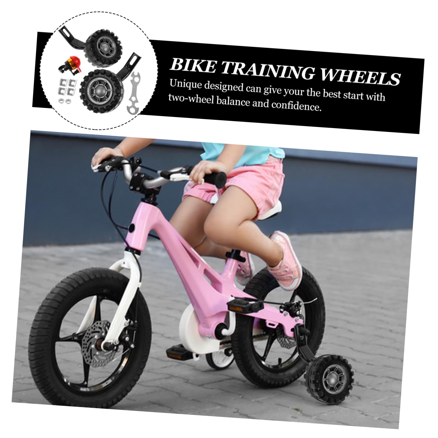 HANABASS Ruedas Auxiliares de Metal Negro para Bicicleta Infantil Soporte de Entrenamiento Seguro y Estabilizador Ajustable para Niños