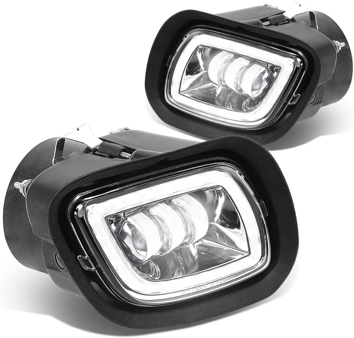 Auto Dynasty LED Projector Halo Ring DRL Front Bumper Driving Fog Light Lamps with Wiring Harness Compatible with Freightliner Cascadia 2008-2017, Driver and Passenger Side, Chrome Housing