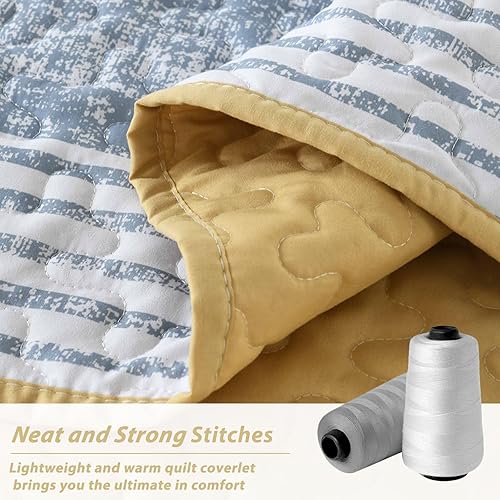 Miniatura 5 de Xruibed Juego de edredón amarillo tamaño King con patrón de rayas blancas y amarillas, juego de edredón de 3 piezas a rayas bohemias con 2 fundas de