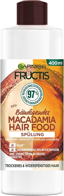 Garnier Odżywka, nawilżająca makadamia, wegańska formuła, do suchych, niesfornych włosów, do włosów, pokarm do włosów, owoce, 400 ml
