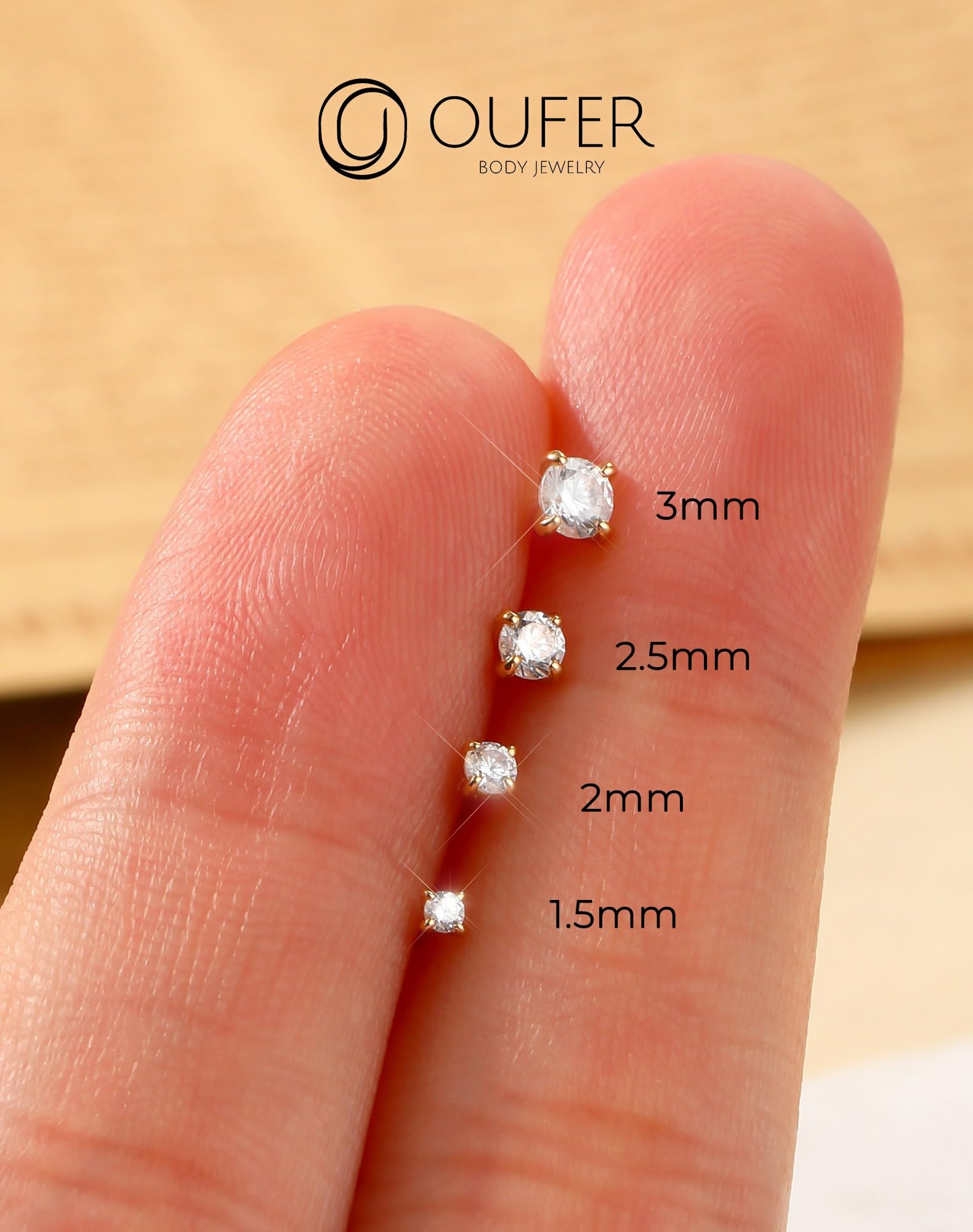 OUFER Body Piercing Nose Stud 14K Gold Nose Bar Clear 1.5/2/2.5/3mm CZ Nose Rings Bone Studs 22G Nostril Piercings Tiny Nose Piercing Jewelry for Women Men