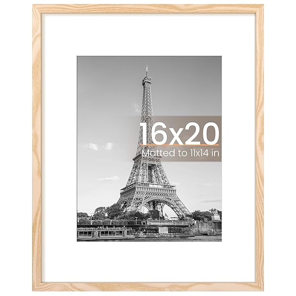 upsimples 16x20 Picture Frame, Display Pictures 11x14 with Mat or 16 x 20 Without, Wall Hanging Poster Frame, Natural, 1 Pack