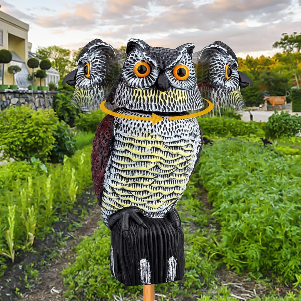 Supvox® Bird Repellent Devices Outdoor - Bird Scare Devices - Bird Deterrents for Outside - 360 Degree Rotating Head - Owl Decoys to Scare Birds - Squirrel&Pigeon Deterrent - Suitable for Garden&Yard