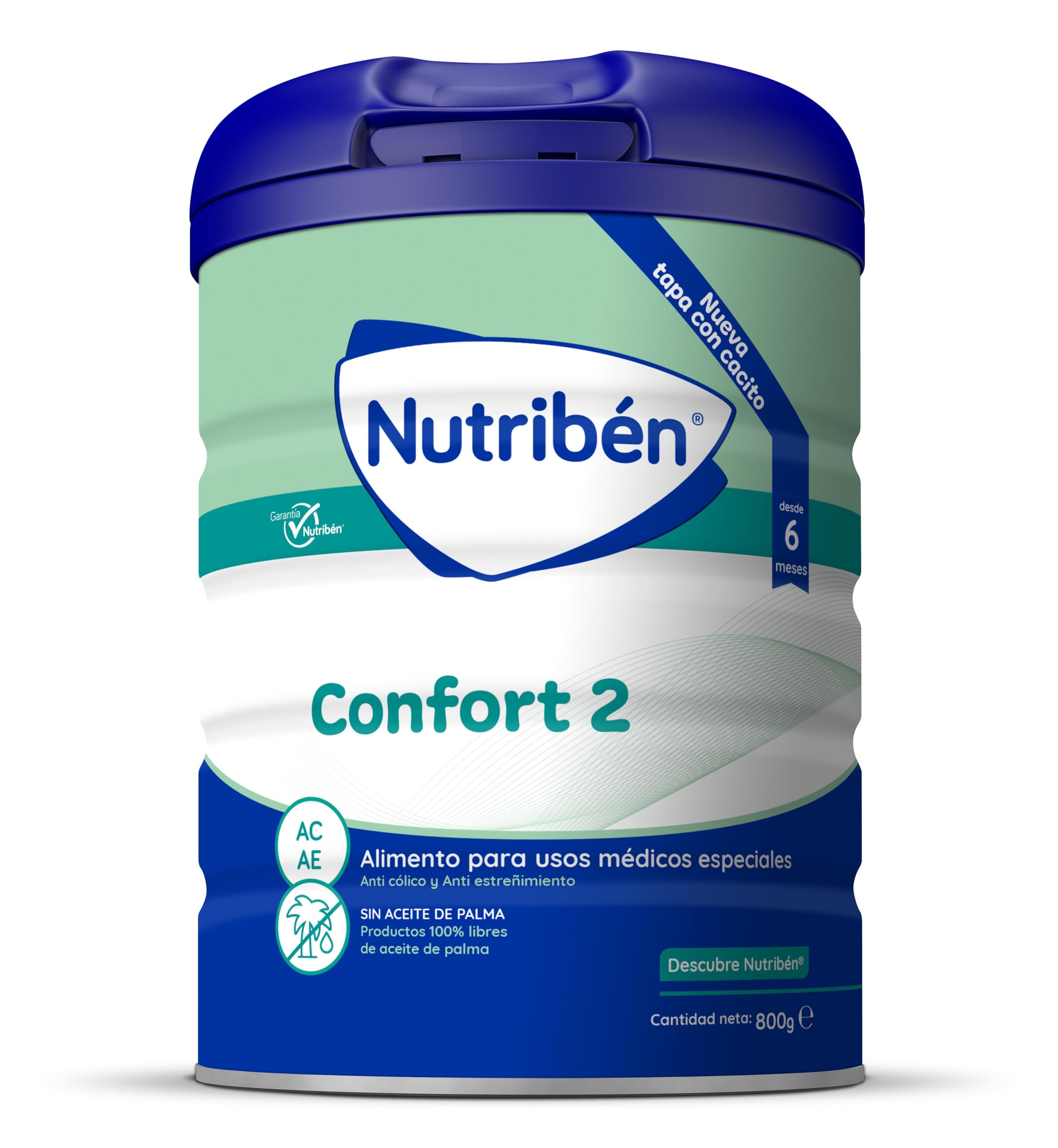 Nutribén Confort 2 - Leche en Polvo Bebé Anticólicos y Antiestreñimiento desde el Sexto Mes | Fuente de Aminoácidos y Péptidos | sin Aceite de Palma | con Cacito Dosificador | 1 Bote de 800g