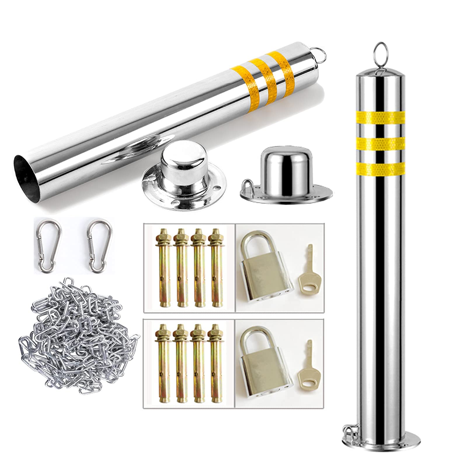 SnamicE Parking Bollards Stainless Steel Parking Barrier Post 2 Pack Parking Bollards Detachable Locking Interceptor Parking Lane Security Pile,76x650mm