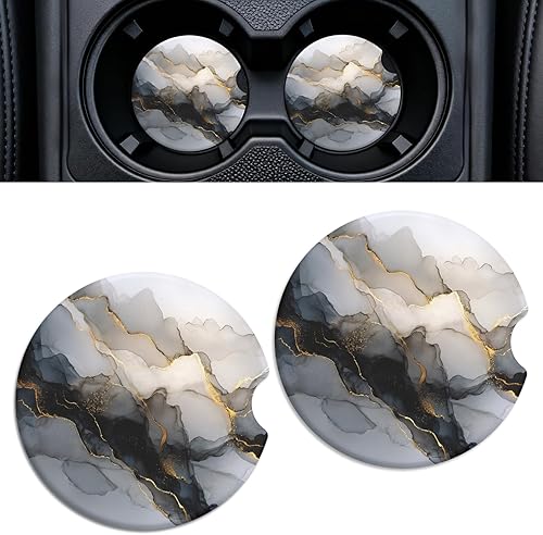 Miniatura 14 de Portavasos de cerámica para automóvil, paquete de 2 unidades, posavasos absorbentes antideslizantes de 2.56 pulgadas con base de corcho y muesca sea