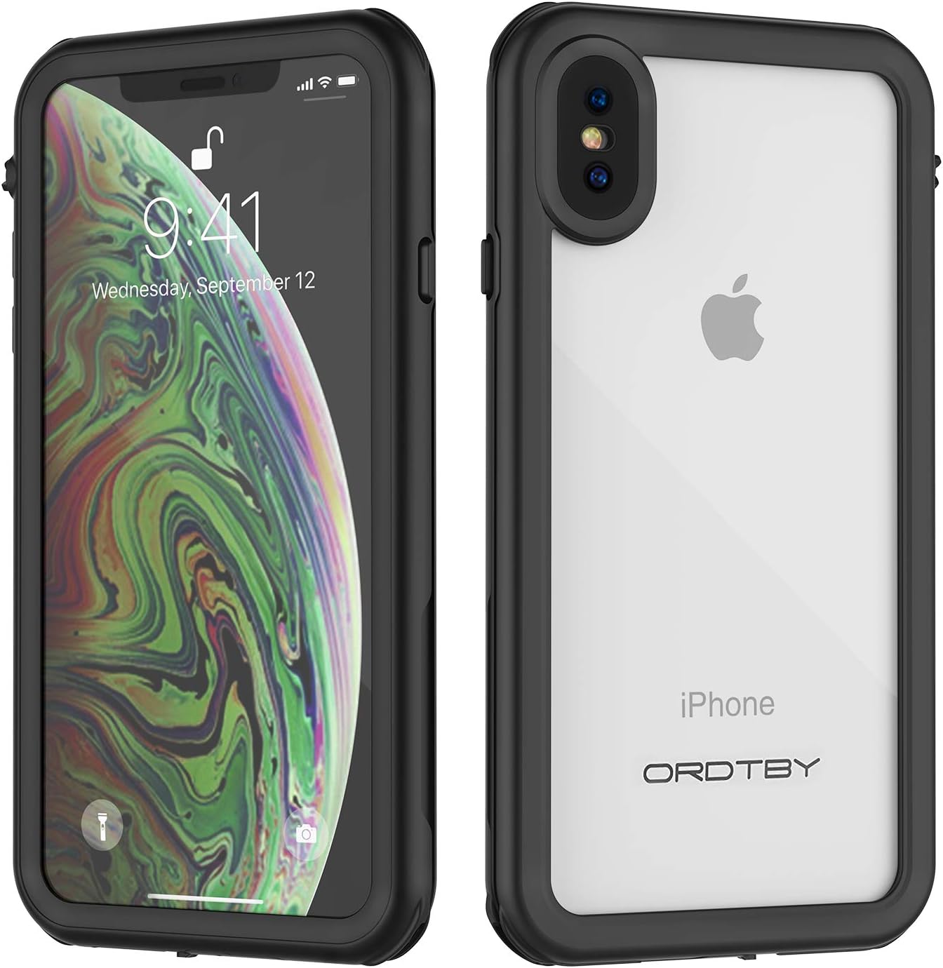 ORDTBY iPhone Xs Max Waterproof Case, Underwater Full Sealed IP68 Certified Cover Waterproof Snowproof Shockproof and Dustproof with Built-in Screen Protector for iPhone Xs Max (Clear)