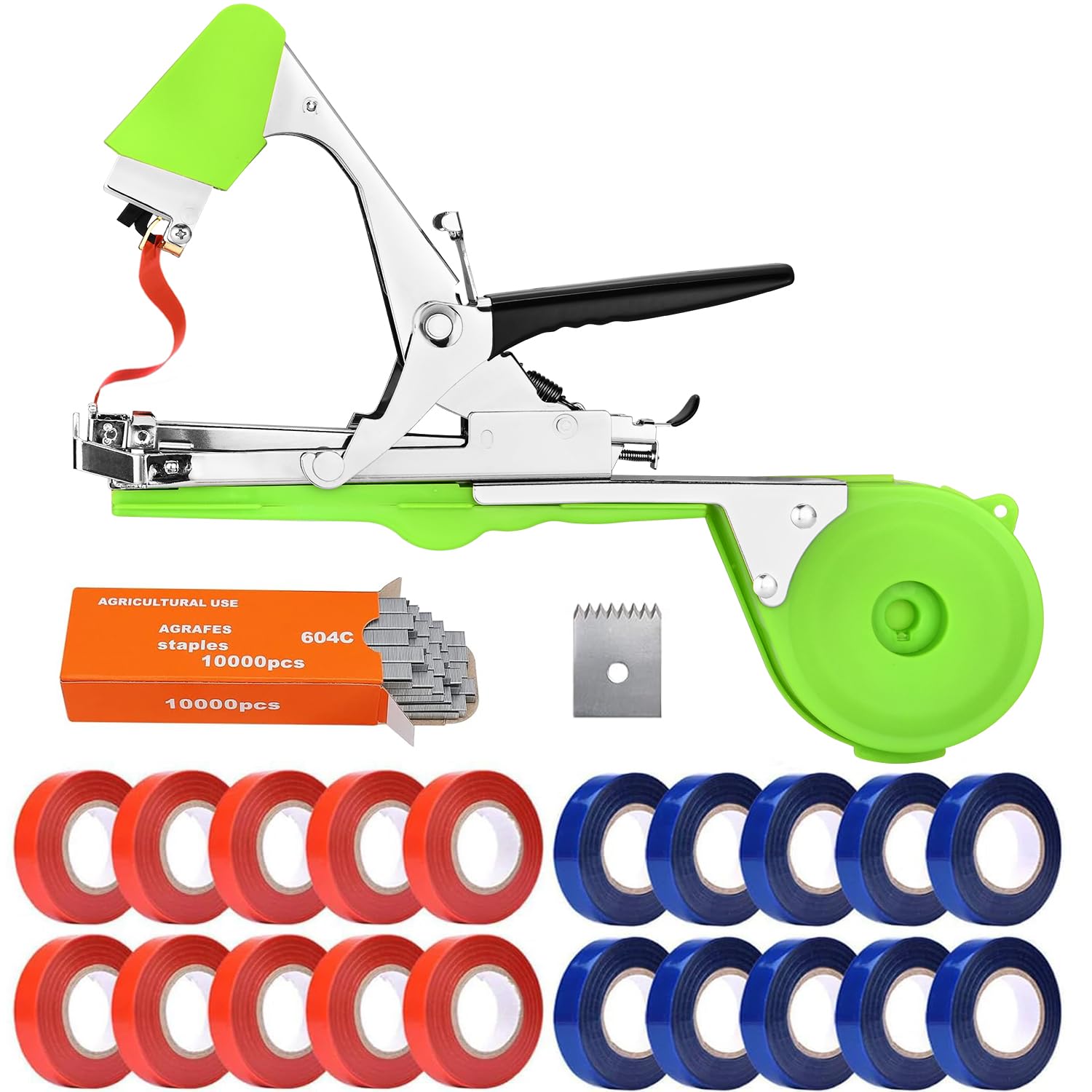 LEADWIN Plant Tying Machine, Plant Tapener, Tape Gun with 20 Rolls of Tapes, Great for Gardeners Farmers, Stainless Steel, Green