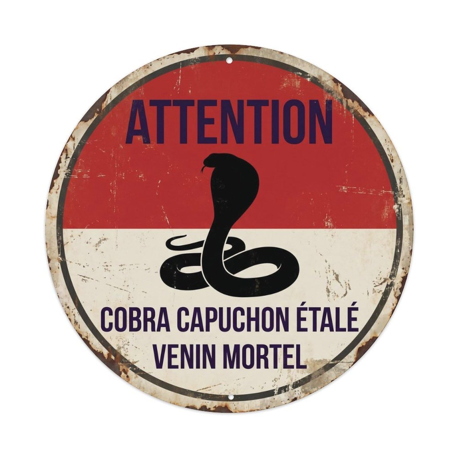 Caution Badge Reptile Heritage Cobra Raised Hood Quirky Metal Tin Sign Plaque Wall Decor for Cafe, Man Cave, Club Bar, Office, Home Garden Round Metal Poster 8x8Inch