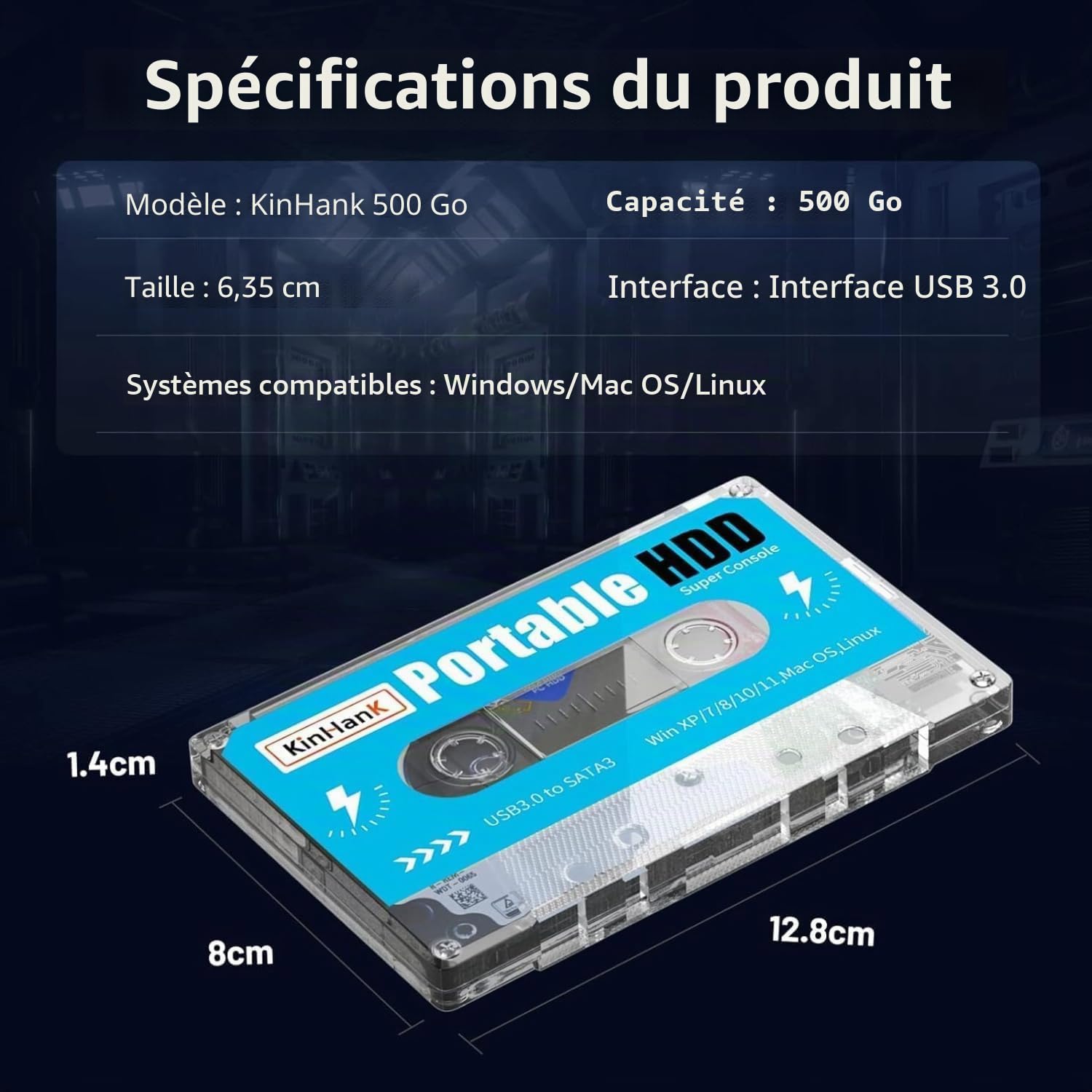 Kinhank SVP Game Disque Dur Externe Portable 500 Go HDD Intégré avec +111 000 Jeux, Batterie 33 avec Plus de 80 Emulateurs Classiques et AAA, Supporte Windows et MacOS