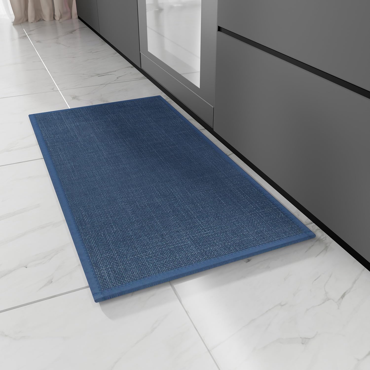 Hargiis Kitchen Rug, Rubber Non Slip Kitchen Rugs Washable, Absorbent Runner Mat for Floor, Machine Washable Standing Mats for in Front of Sink, Door, Laundry, Entryway (Navy Blue, 30" × 17.3")
