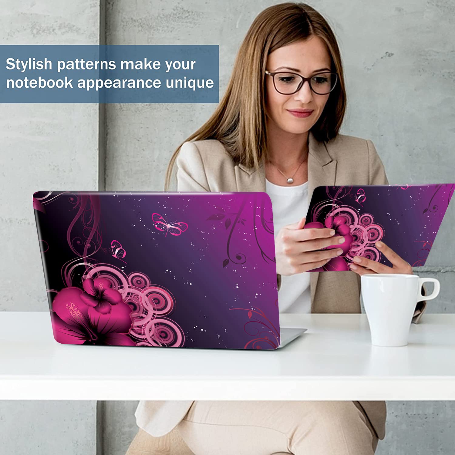 Autocollant Pour Ordinateur Portable Motif Colibri Et Fleurs - Vinyle Amovible, Protection Contre Les Rayures - Taille Universelle 15" - 2