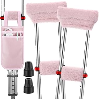Threlaco 7 Pcs Fluffy Crutches Padding Universal Crutch Pads for Armpits and Hand Cushion Soft Fluffy Covers Accessories Crutch Covers Machine Washable Crutches Cushions Comfort for Adults(Pink)