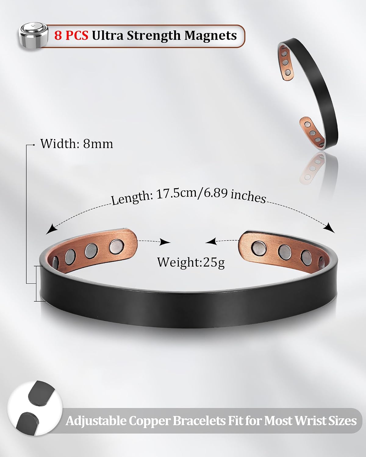 BioMag 2Pcs 99.99% Copper Bracelet for Women, Adjustable Magnetic Bracelets Bangle Cuff with 3500 Gauss Magnets, Jewelry Gift
